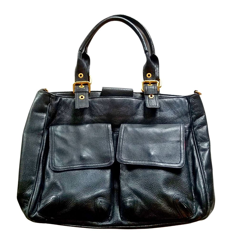 Vintage Wilson’s Leather Black Genuine Leather Tote Bag 15” x 11” x 5” Y2K